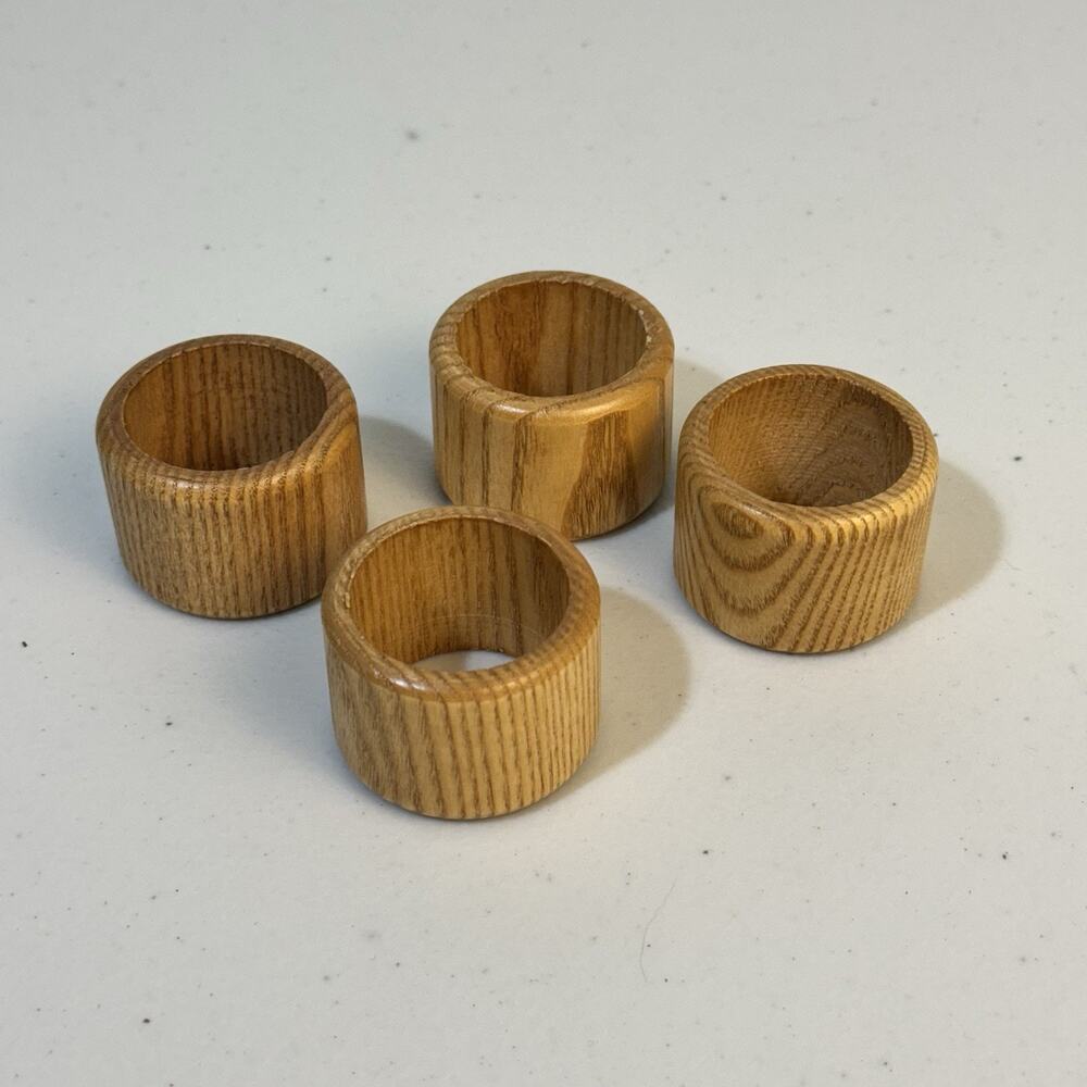 Set of 4 VTG Wooden Band Napkin Ring Natural Wood Grain Finish Rustic Boho Farm